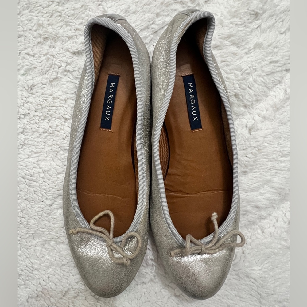 Margaux Metallic Silver Ballet Flats with Bow